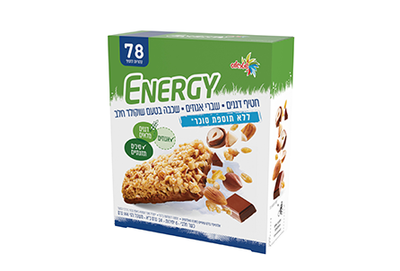 חטיף דגנים עם שברי אגוזים ושכבה בטעם שוקולד חלב 15% ללא תוספת סוכר